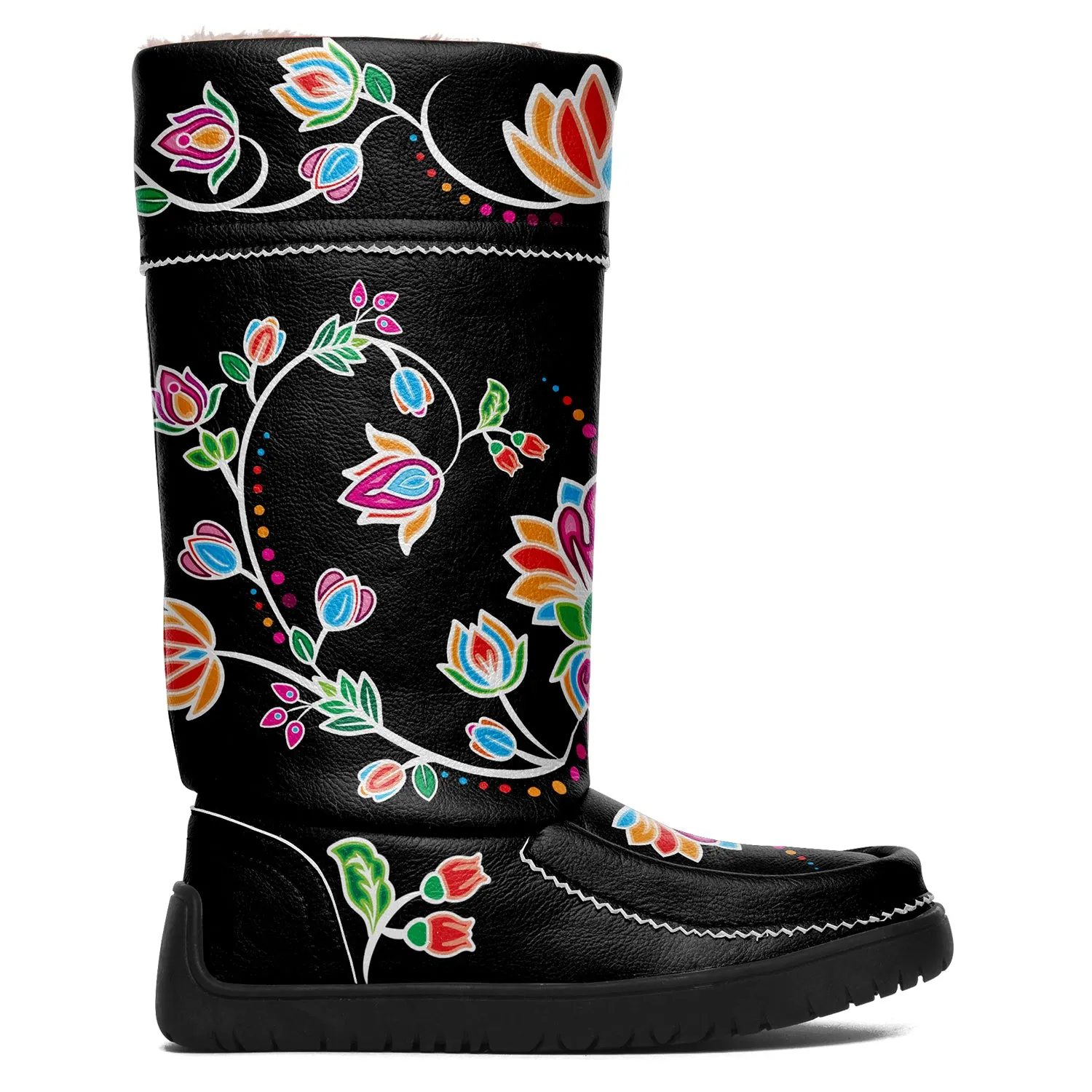 Waterbird Wildflowers Black Real Leather MocLux