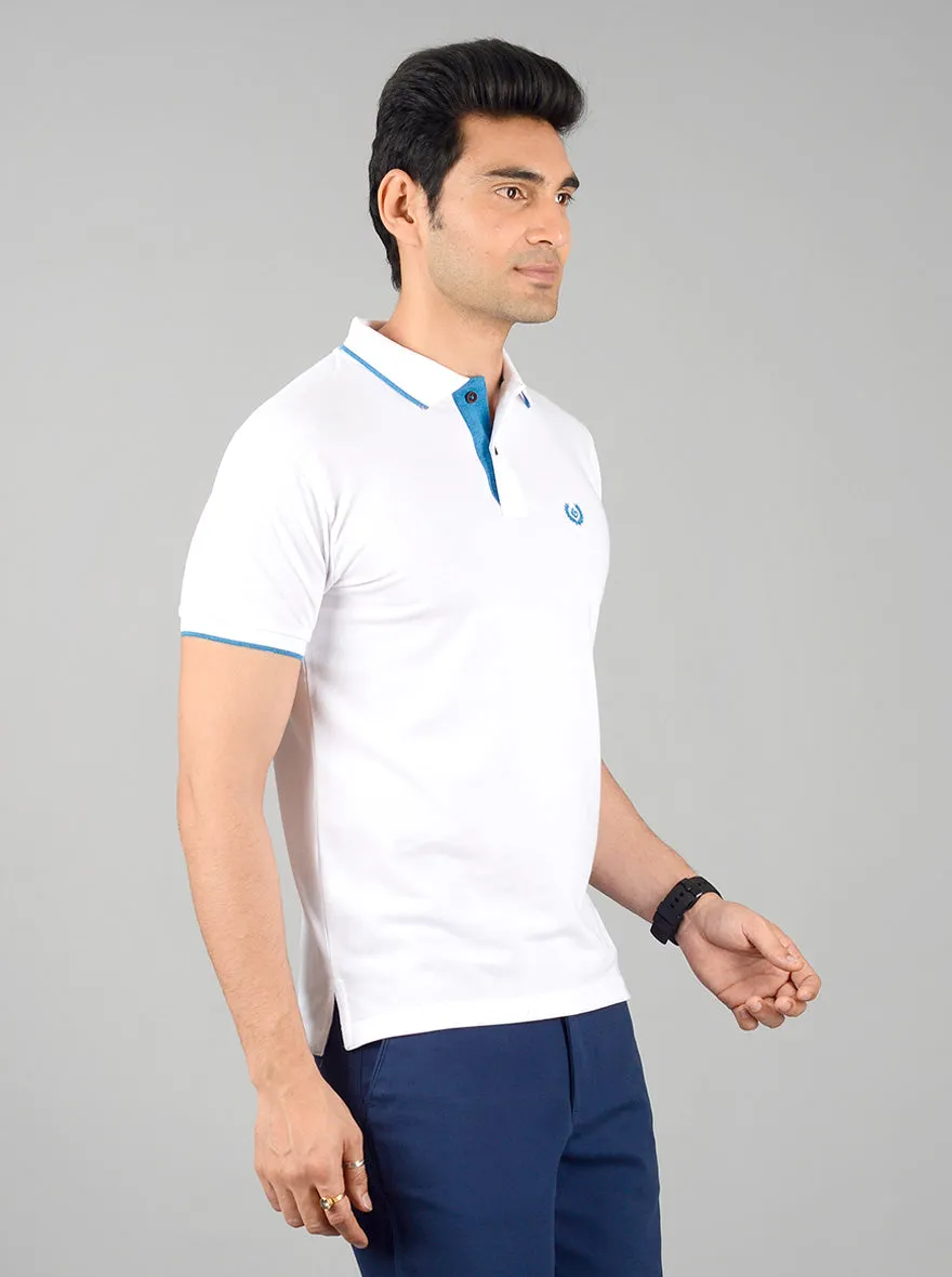 White Solid Slim Fit Polo T-shirt | Greenfibre