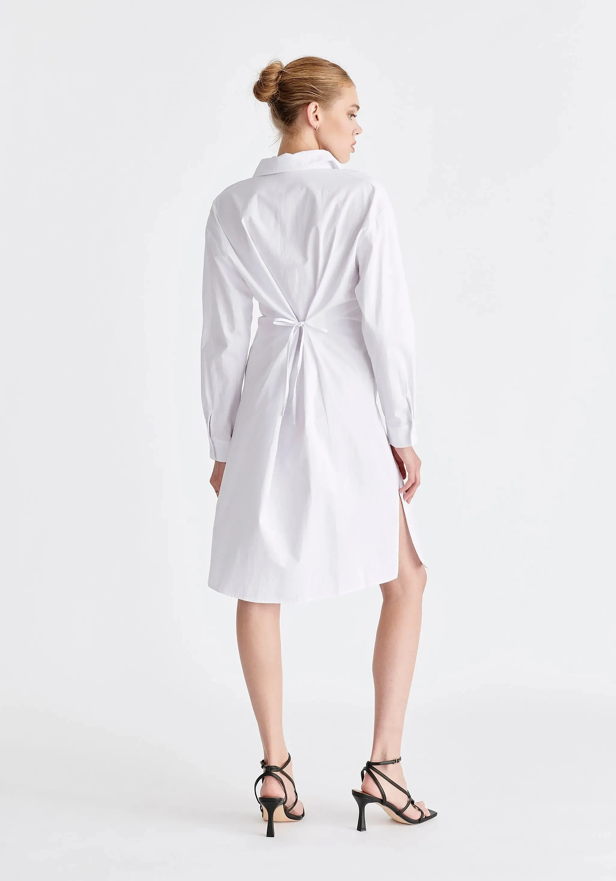 White Twist Detail Shirt Dress