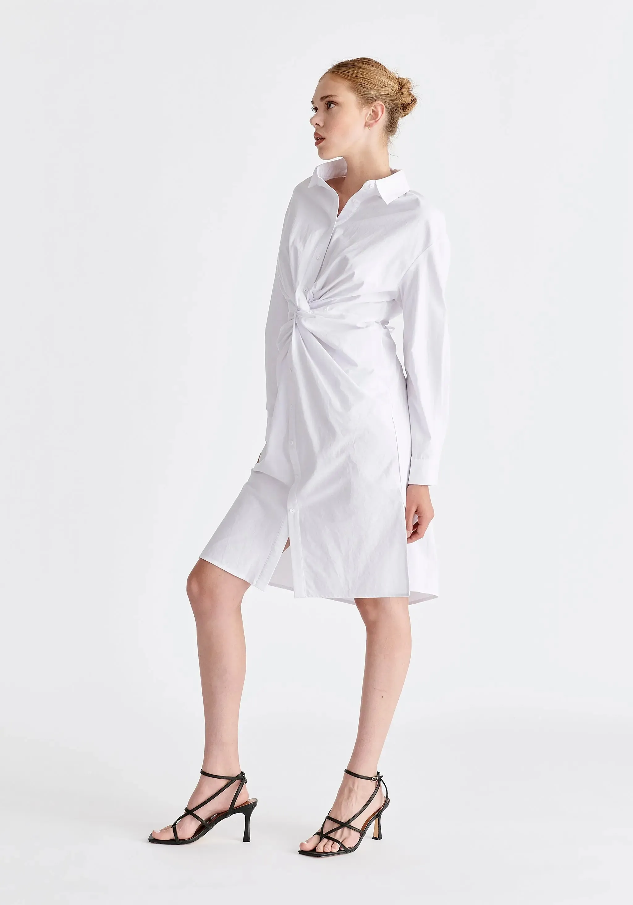 White Twist Detail Shirt Dress