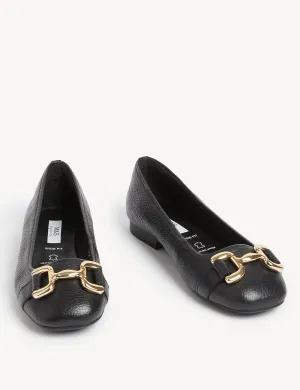 Wide Fit Leather Buckle Flat Ballet Pumps