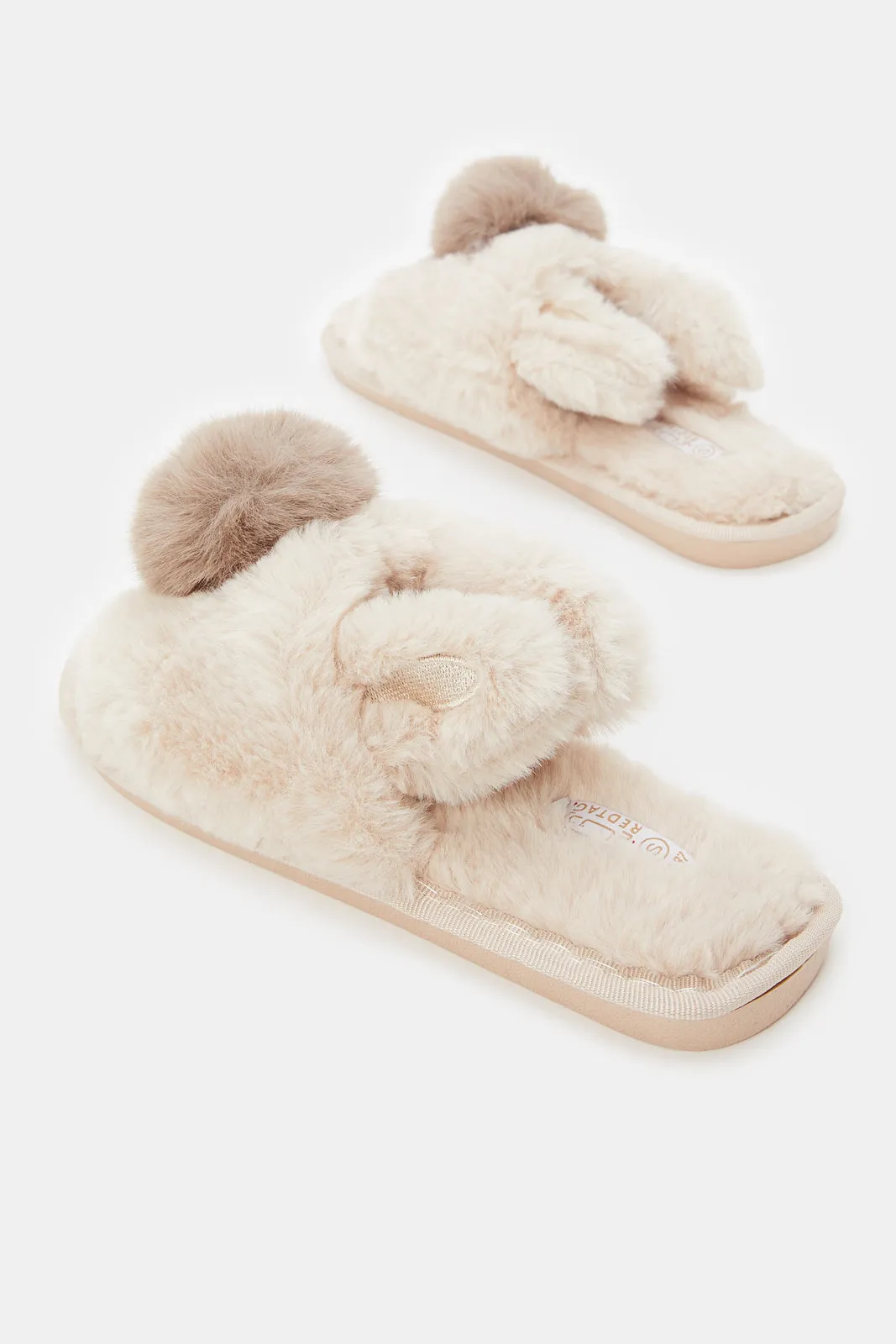 Women Taupe Pom Pom Ears Slipper