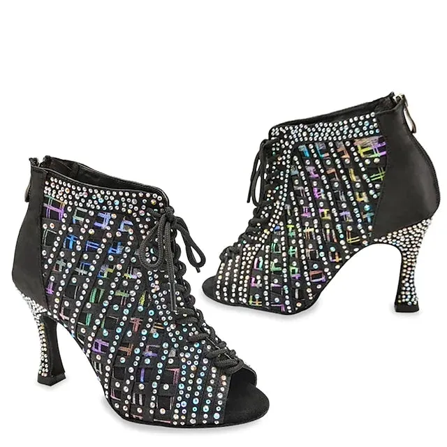 Women's Leatherette Glitter Customized Heel Dance Boots Ballroom Dance Shoes