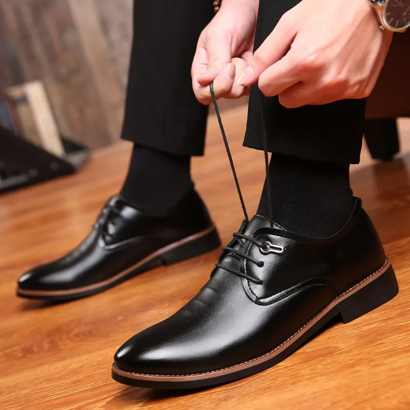 Yeknu New Holfredterse Classic Formal Casual Faux Leather Black/Brown Mens Business Wedding Spring Autumn Breathable Retro Shoes 662-1