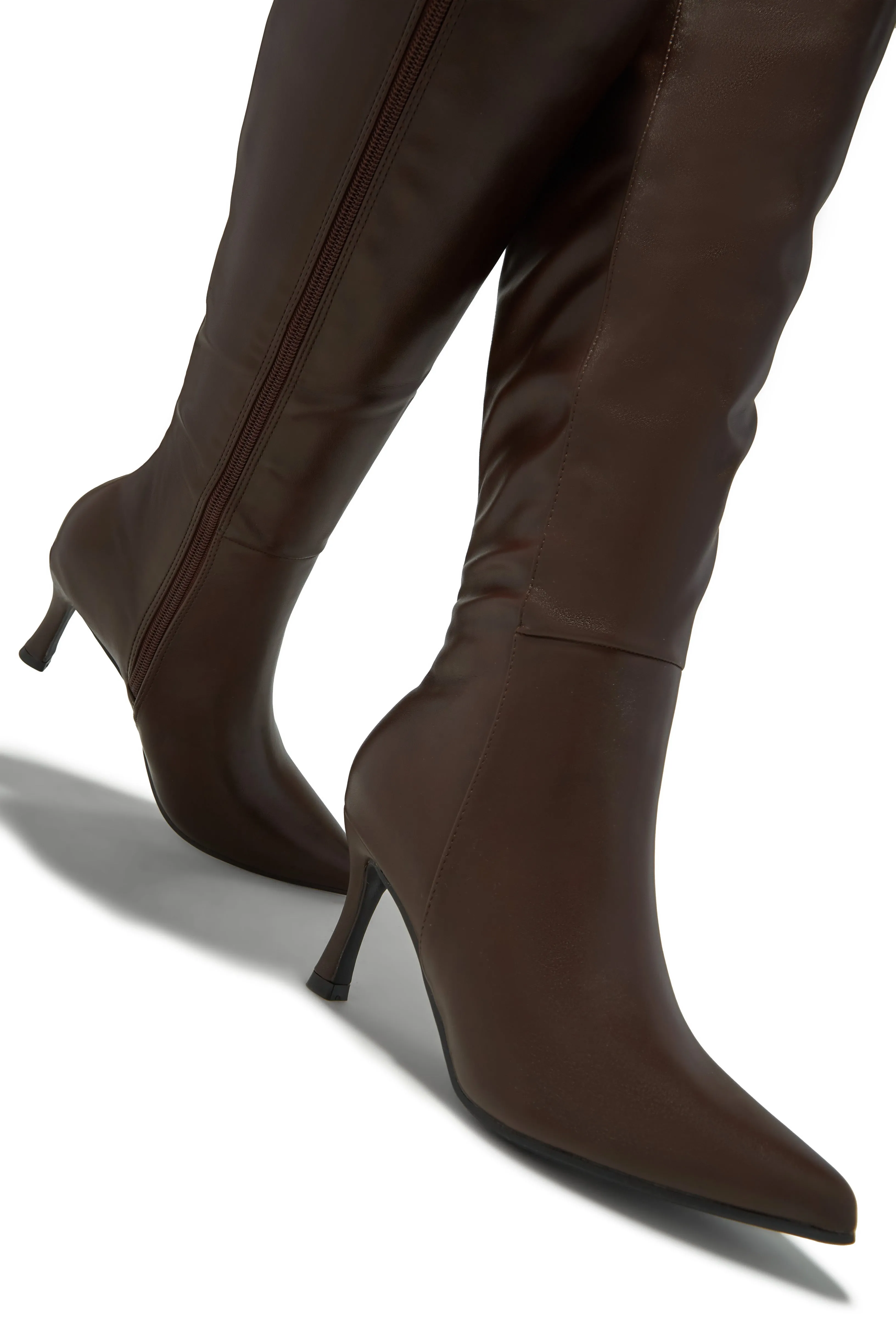 Zama Knee High Heel Boots - Brown