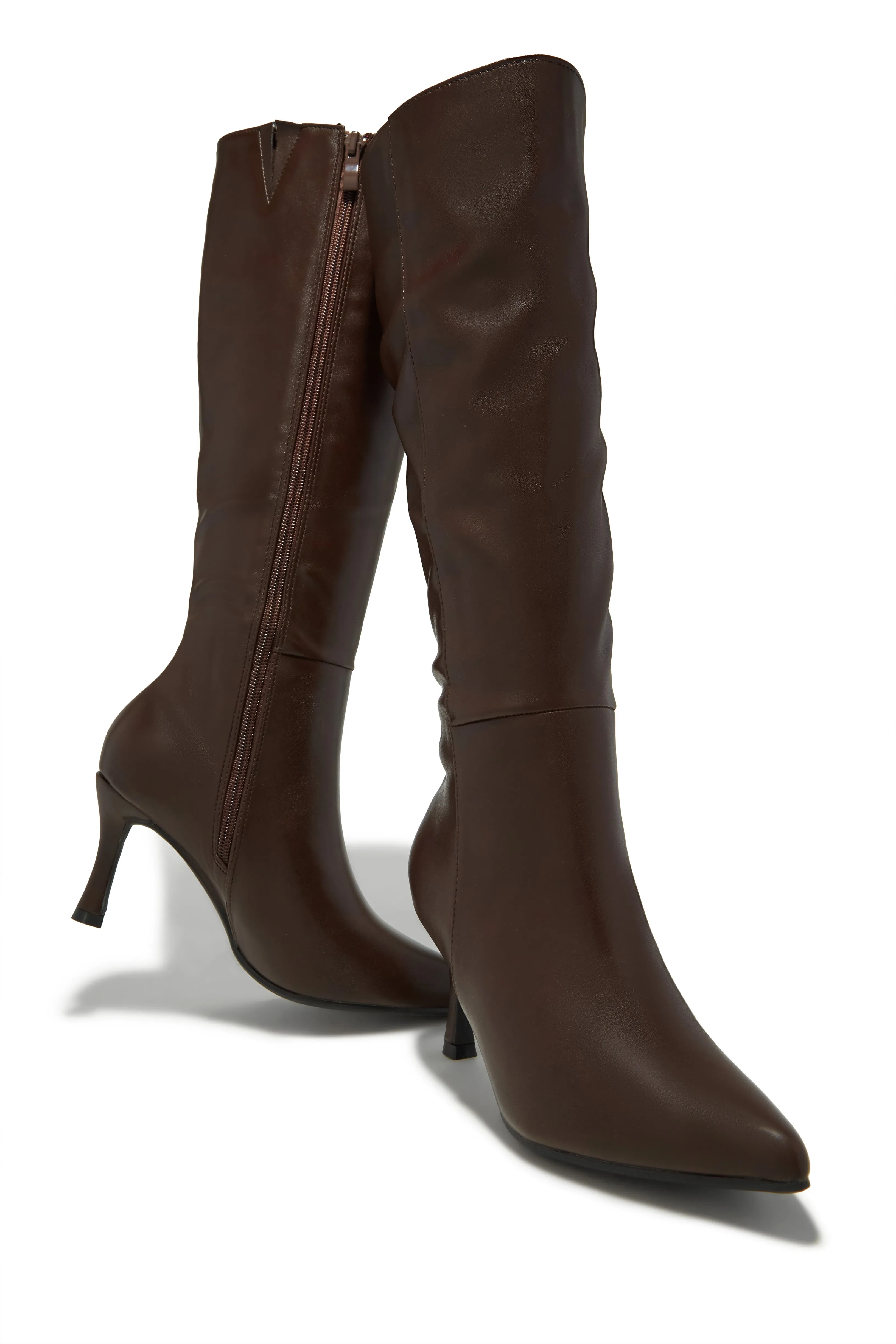 Zama Knee High Heel Boots - Brown