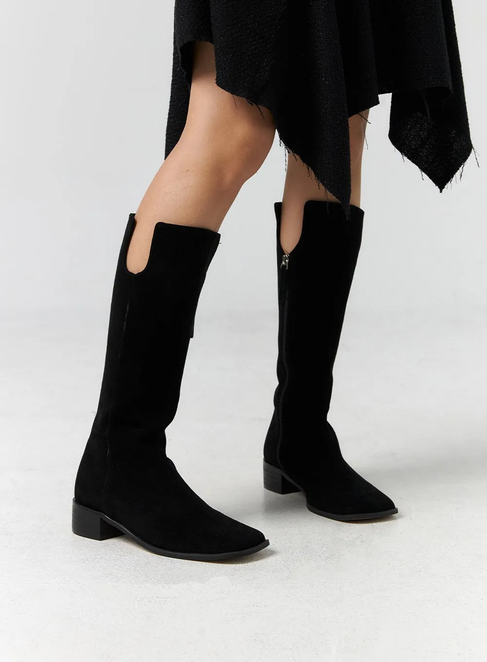 Zip-Up Suede Knee-High Boots CS305